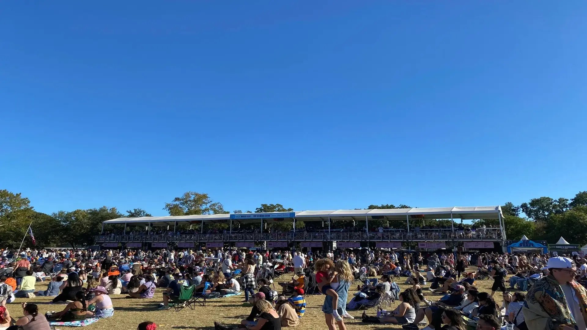 InProduction single-level hospitality structure with shaded viewing areas and integrated food-and-beverage concessions installed for Austin City Limits Music Festival to provide upgraded comfort and elevated sightlines.