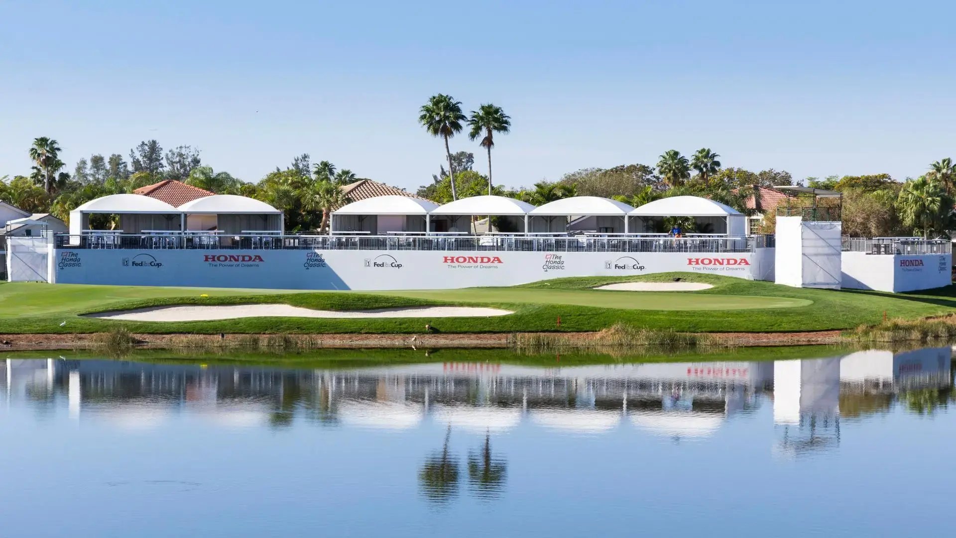 InProduction hospitality structure installed for The Cognizant Classic at PGA National, enhancing sightlines and elevating the spectator experience around the Bear Trap.