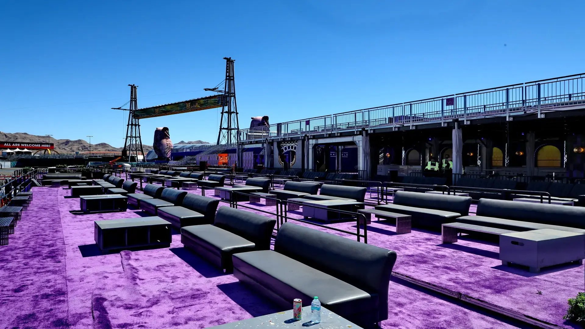 InProduction multi-level open-air hospitality platforms and branded Skydeck structures installed for EDC Las Vegas, providing premium elevated viewing environments for the festival.