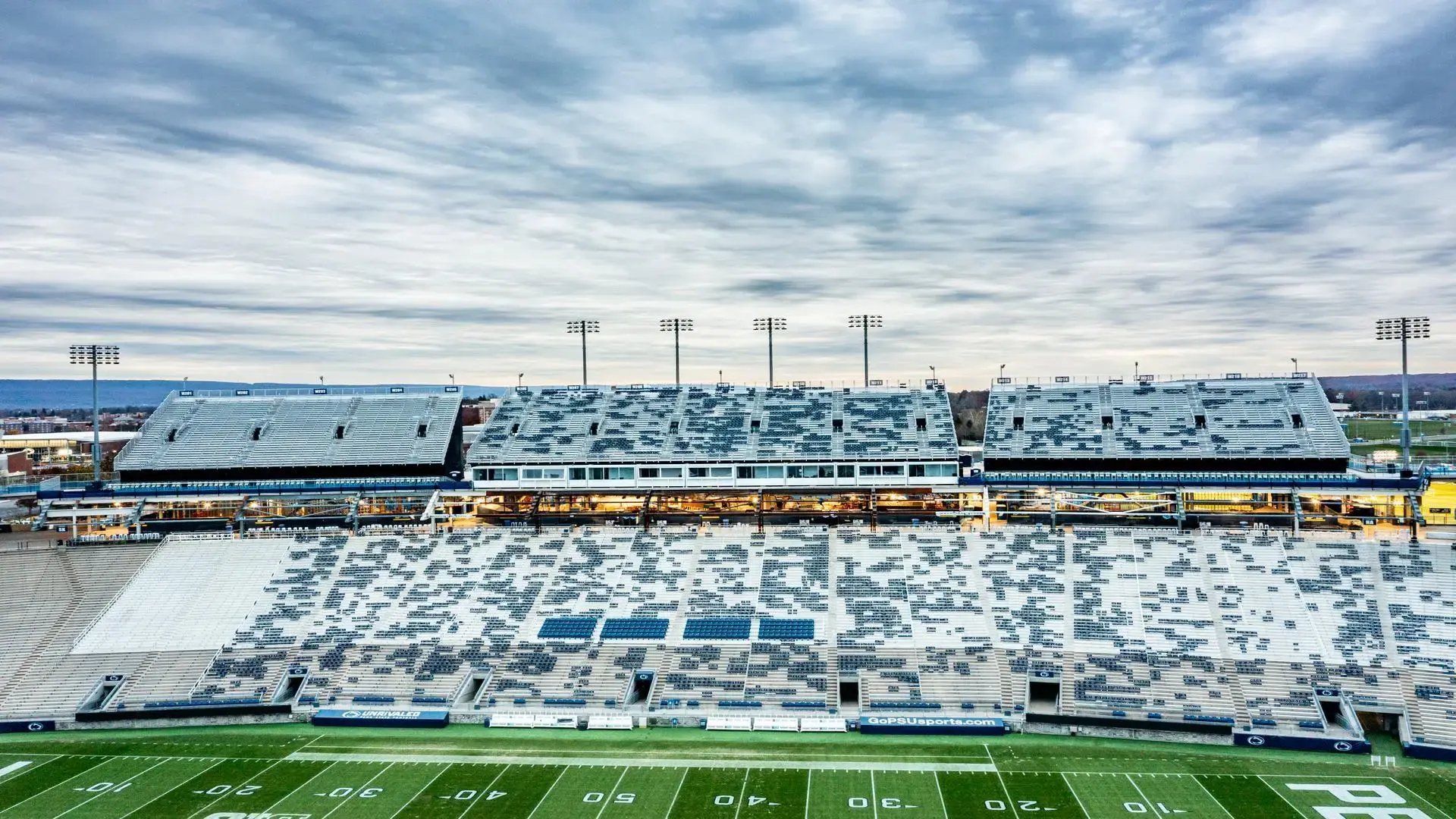 InProduction temporary seating installation at Penn State’s Beaver Stadium, providing 9,500 additional seats with clear field views to maintain capacity during major renovations.