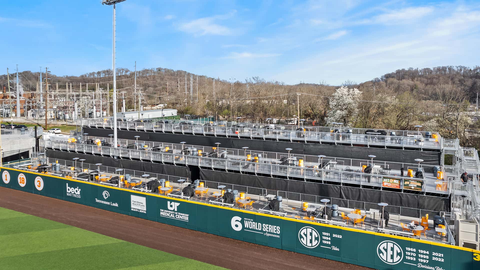 InProduction 400-seat Ultimate system platform installed for University of Tennessee baseball, featuring VIP hospitality areas to increase premium capacity and enhance the game-day atmosphere.