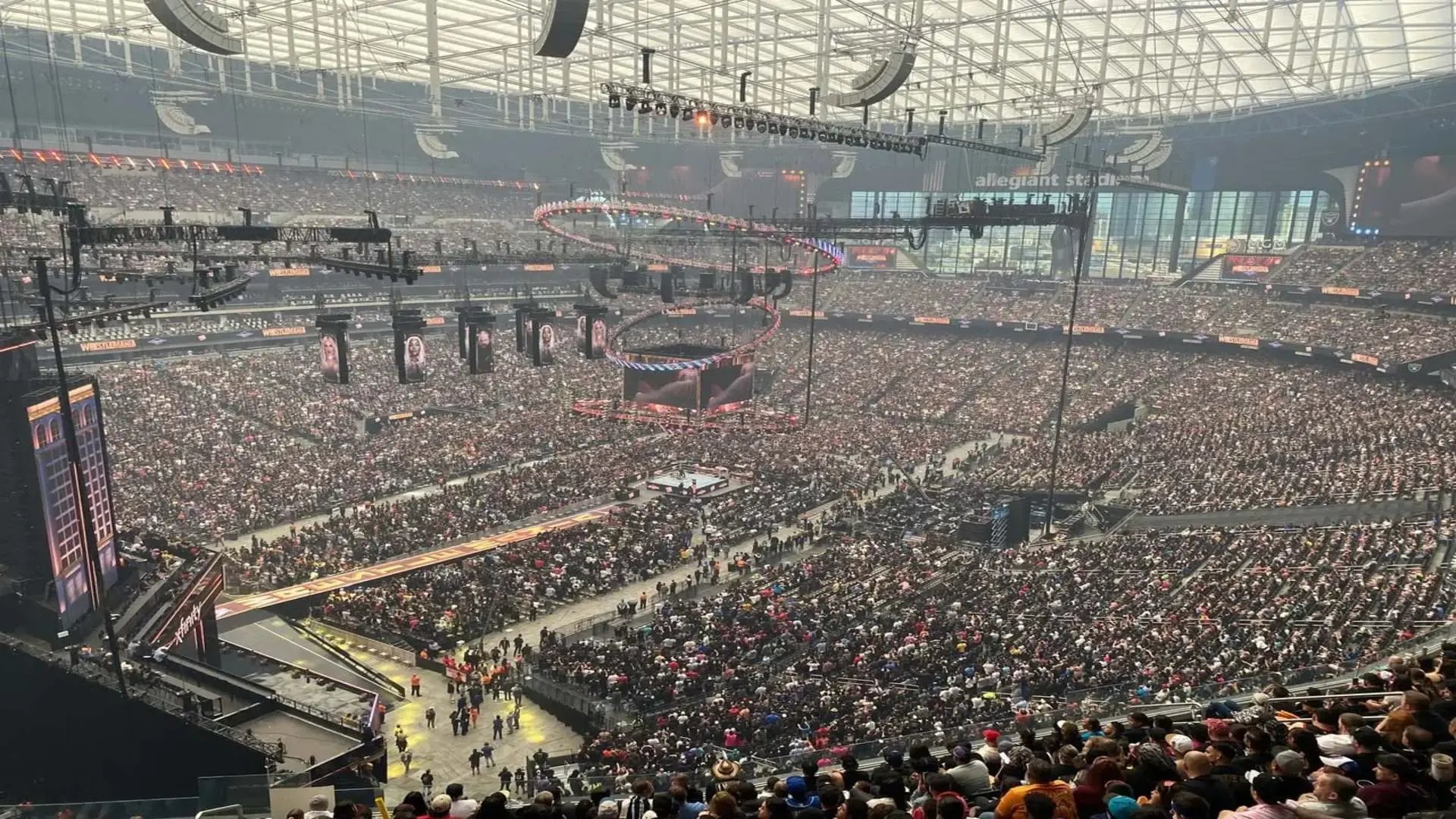 InProduction custom audience risers and premium seating for WrestleMania, configured to provide 6,800 clear sightline views with every seat oriented toward the main stage.
