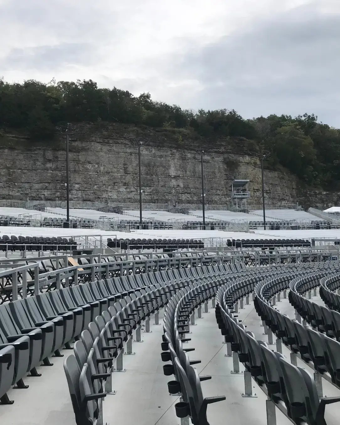 Seasonal modular seating that creates the amphitheater for a summer performance series.