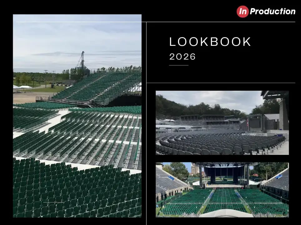  InProduction Lookbook 2026 showcasing modular amphitheater seating, staging systems, and audience-access solutions for seasonal and permanent venues.