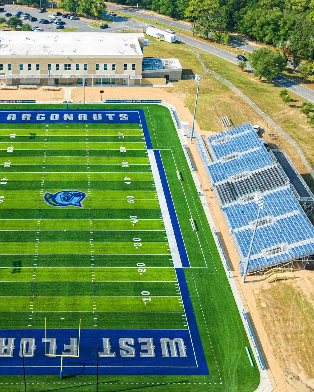 Modular stadium built to provide a temporary home field before a major venue expansion, featuring primarily tiered seating.
