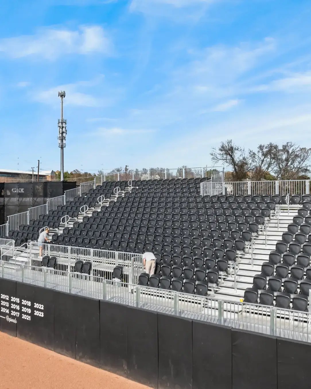 Small-scale modular seating installation providing additional spectator capacity on campus. 