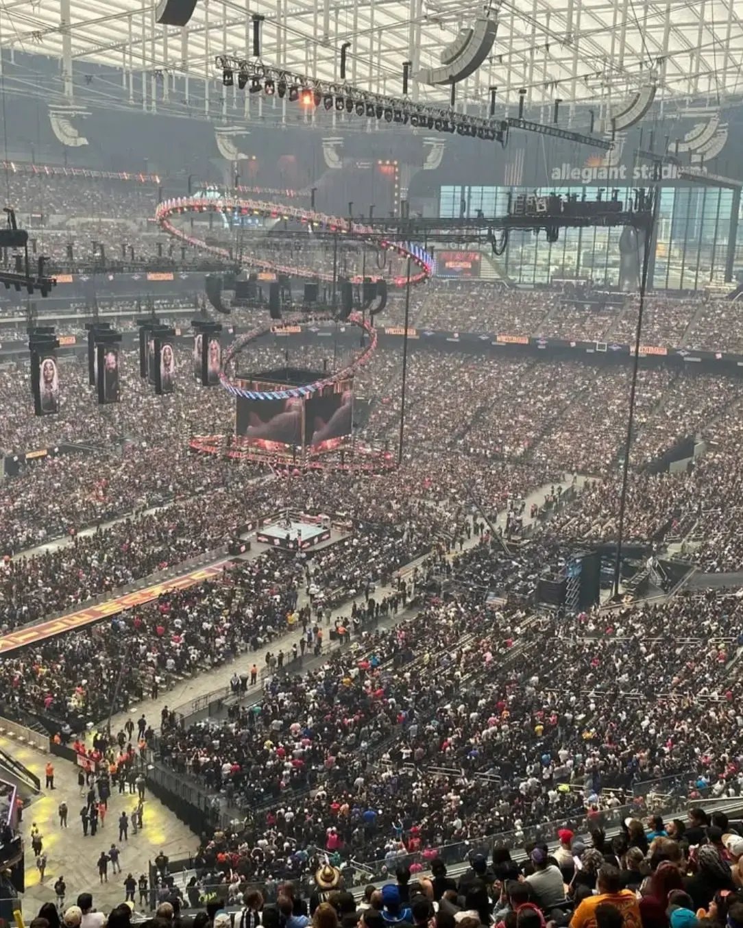 Tiered modular seating configured inside an arena to support tournaments, fights, and championship events with uniform sightlines.